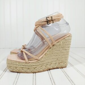 NEW Simmi Fabiana Nude Faux Croc Print Strappy Buckle Wedge Summer Sandals I547